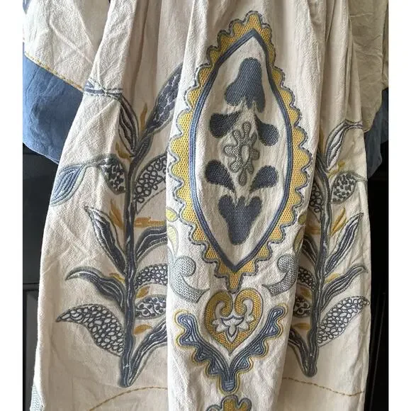 NEW Blue Velvet Embroidered Boho Babydoll Dress Women Size S/M Floral Beach - Picture 8 of 9